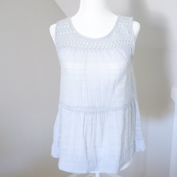 LOFT Light Blue Crochet Detail Sleeveless Top XS - Picture 1 of 4